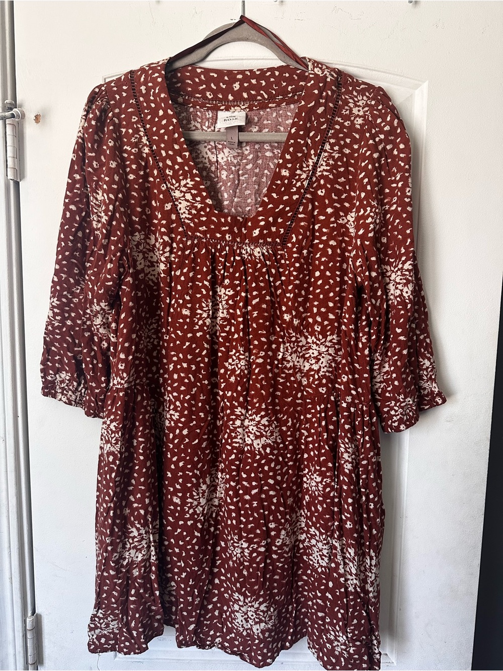 Knox Rose Burn Orange Boho Rustic Tunic Dress-Large
